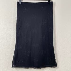 Vintage 90s Y2k Black Mesh Glitter Fireworks Skirt Whimsigoth Party Goth S